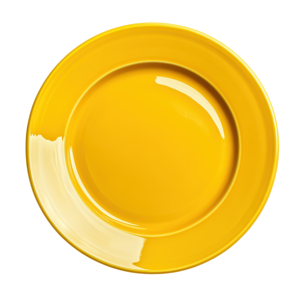 Bright yellow empty plate on isolated Transparent background showcasing simplicity and minimalism in dining, yellow empty plate isolated on background png