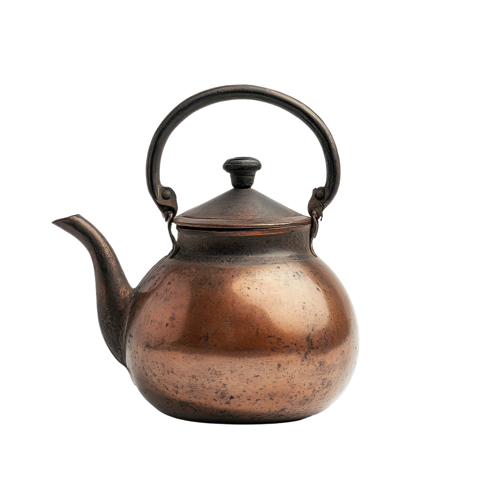 Copper kettle isolated on Transparent background showing vintage charm and craftsmanship, Kettle isolated on background png