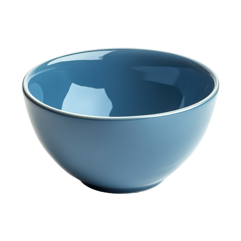 Empty blue bowl displayed on white background showcasing its smooth finish and elegant shape, empty bowl isolated on white background png