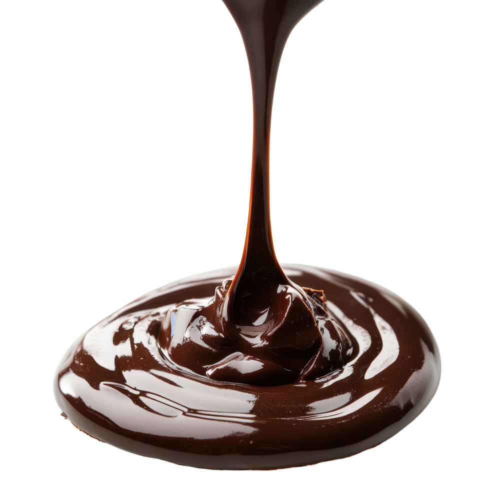 Flowing chocolate creates smooth, rich texture on white background for culinary inspiration, Flowing chocolate isolated on white background png