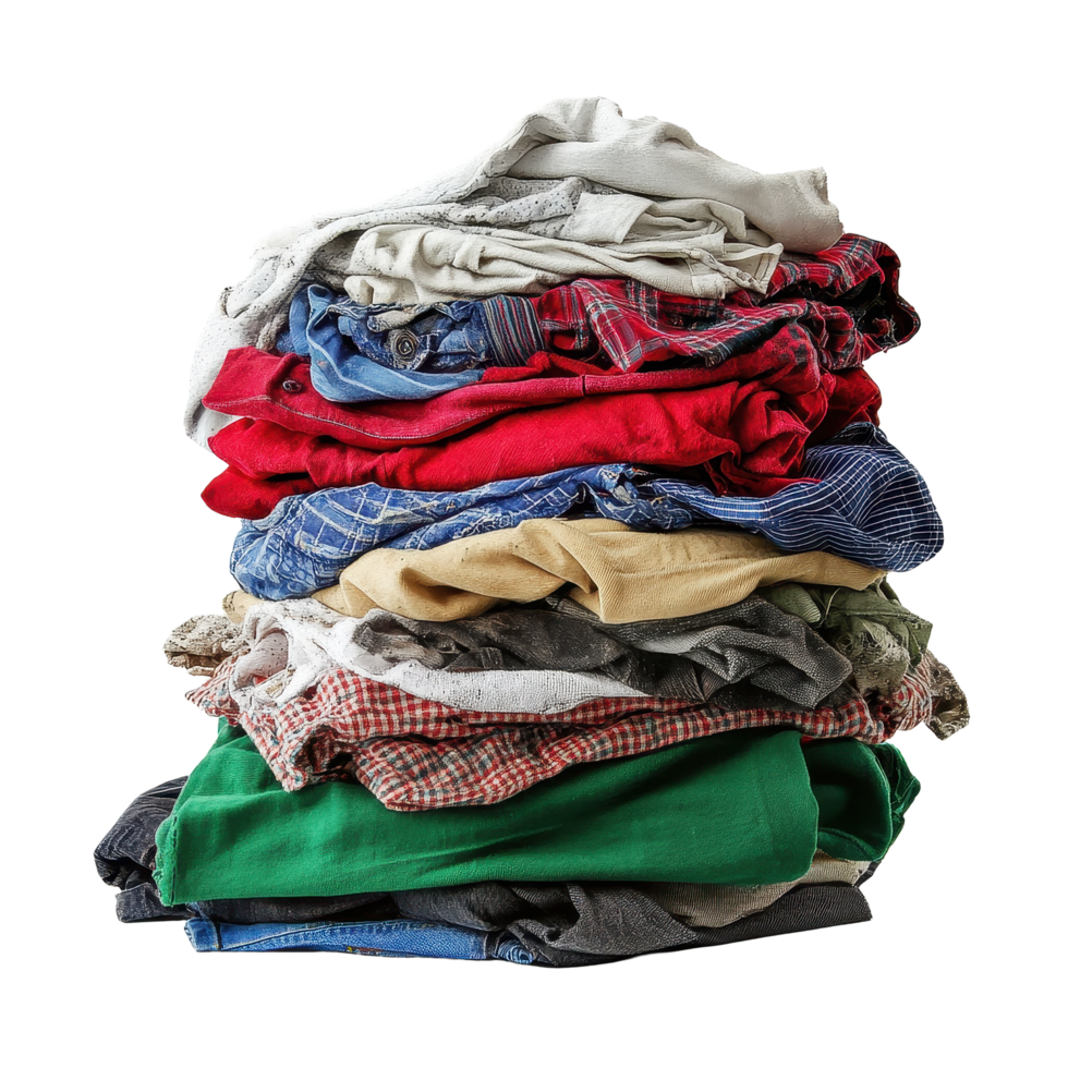 Pile of assorted dirty clothes in various colors stacked on a Transparent background, Pile of dirty clothes isolated on background png