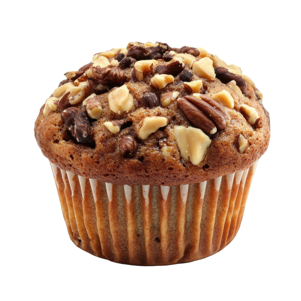 Muffin with nuts resting on a Transparent background showcasing its deliciously topped surface, Muffin with Nutsisolated on background png