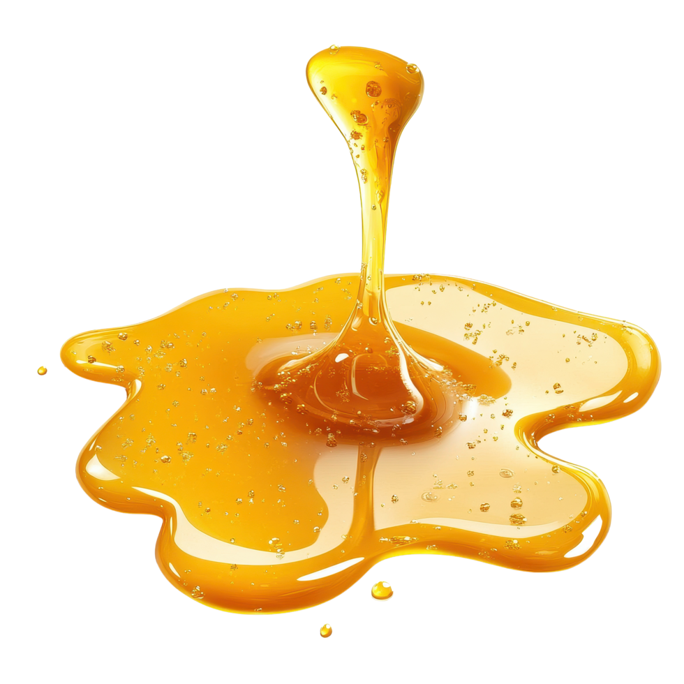 Sweet honey spill creates a glossy drip on a clean Transparent background in a natural setting, Sweet honey spill drip isolated on background png