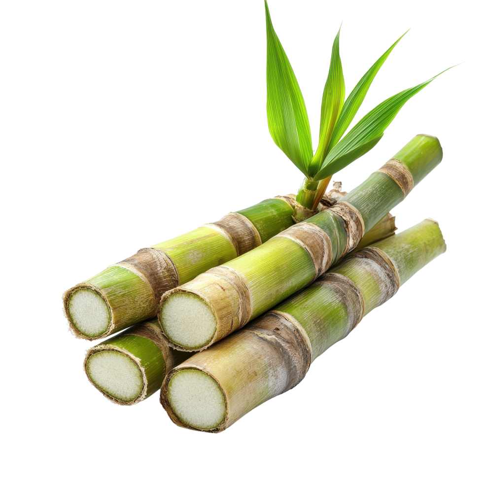 Fresh sugar cane stalks isolated on a Transparent background showcasing natural texture and color, sugar cane isolated on background png