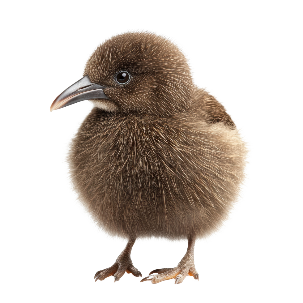 Kiwi chick standing on a Transparent background showcasing fluffy feathers and curious demeanor, kiwi on background png