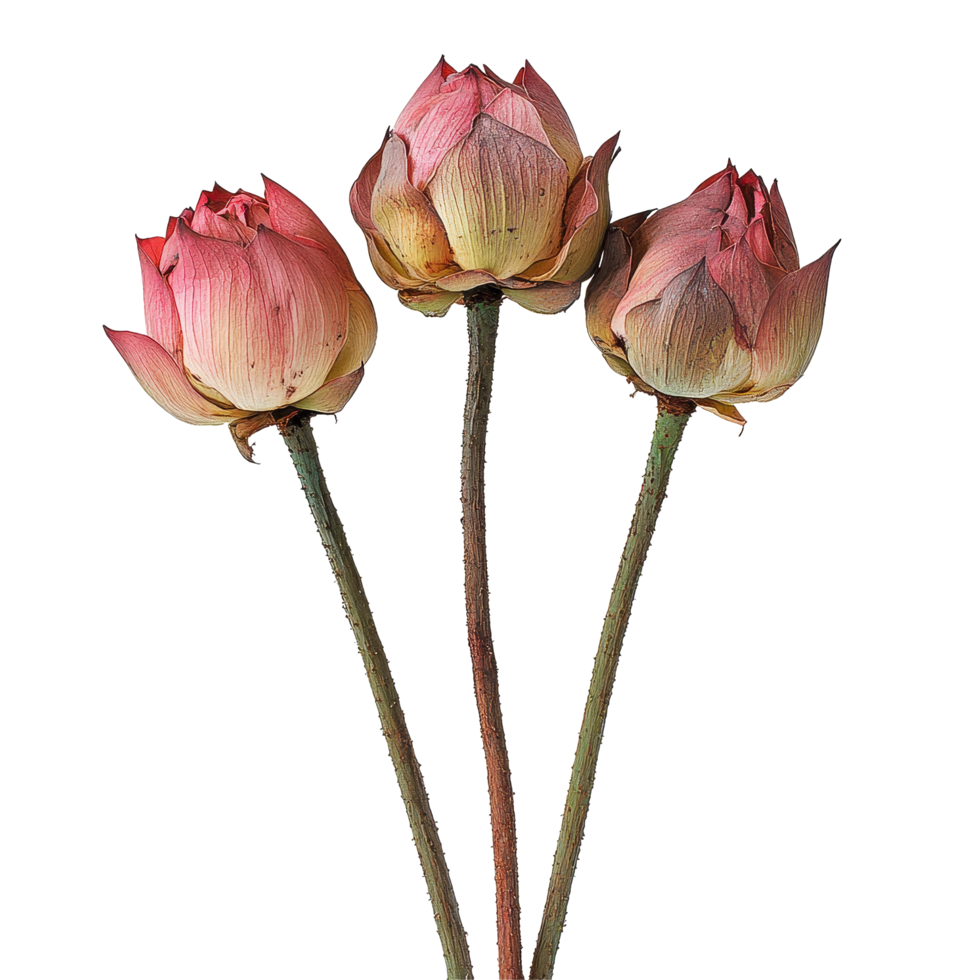 Elegant wilted lotus flowers on a white background showcasing natural beauty in decay, Image wilted lotus flowers isolated on white background png