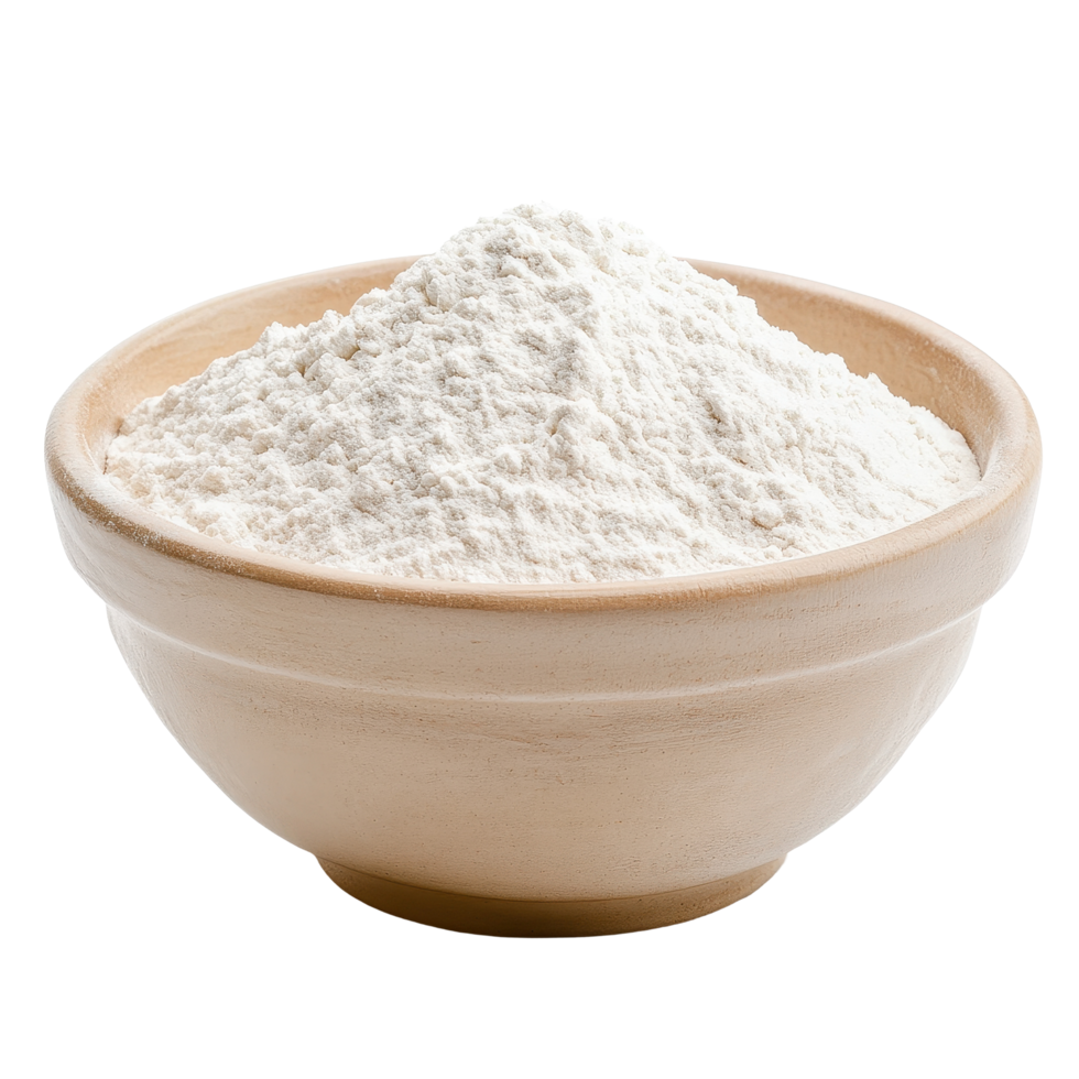 Bowl of flour on a white background perfect for baking and cooking needs, bowl of flour isolated on white background png
