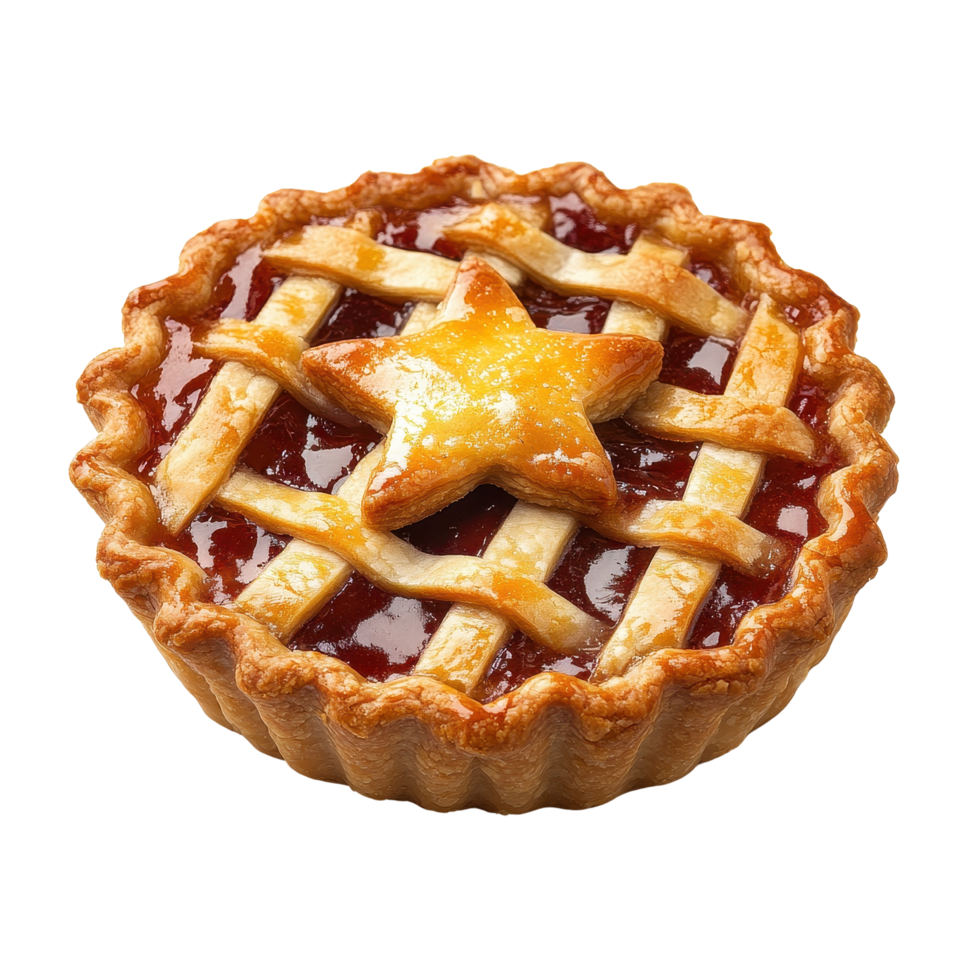 Delicious pie topped with a star design, showcasing a beautifully woven crust and fruit filling, pie with a star on top on a Transparent background png