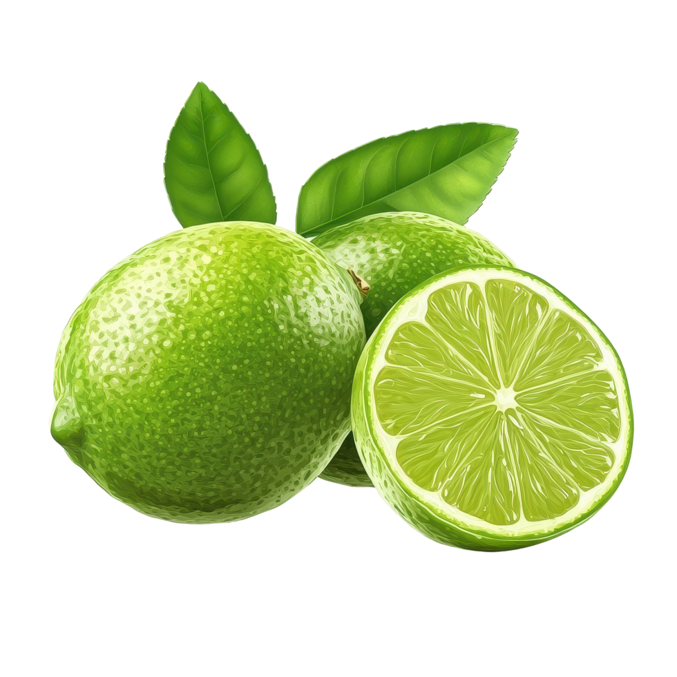 Fresh lime with vibrant green leaves isolated on a clean white background perfect for culinary uses and decoration, fresh lime with leafisolated on white background png