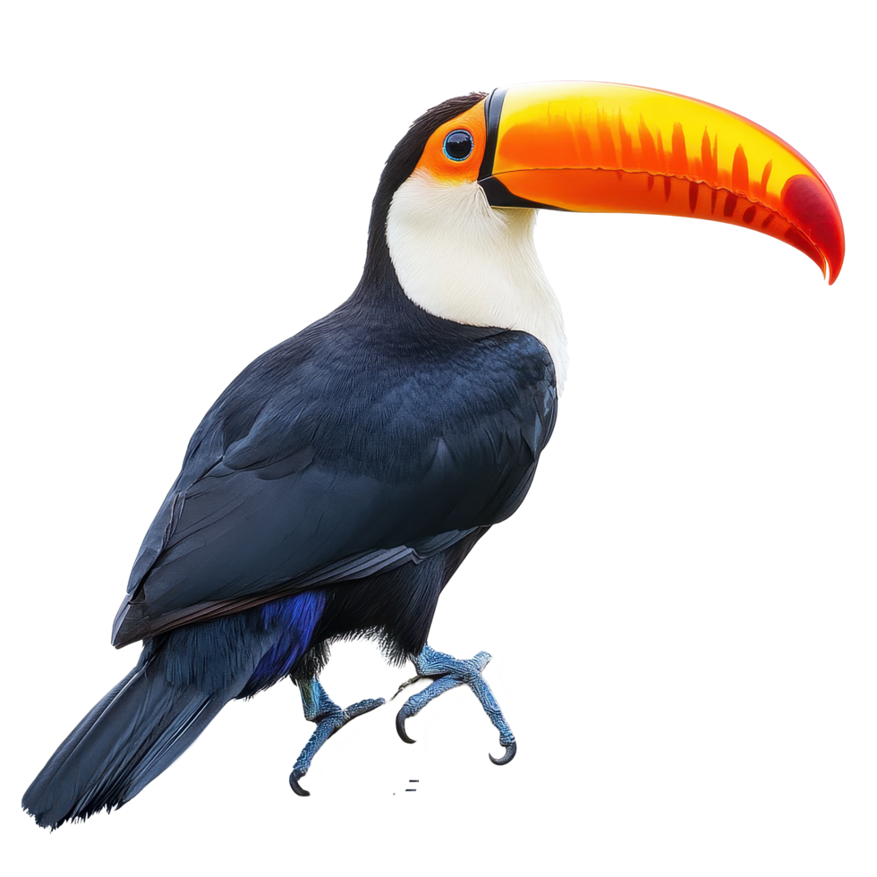Brightly colored toucan bird perched on branch against Transparent background, Toucan Bird Isolated on background png