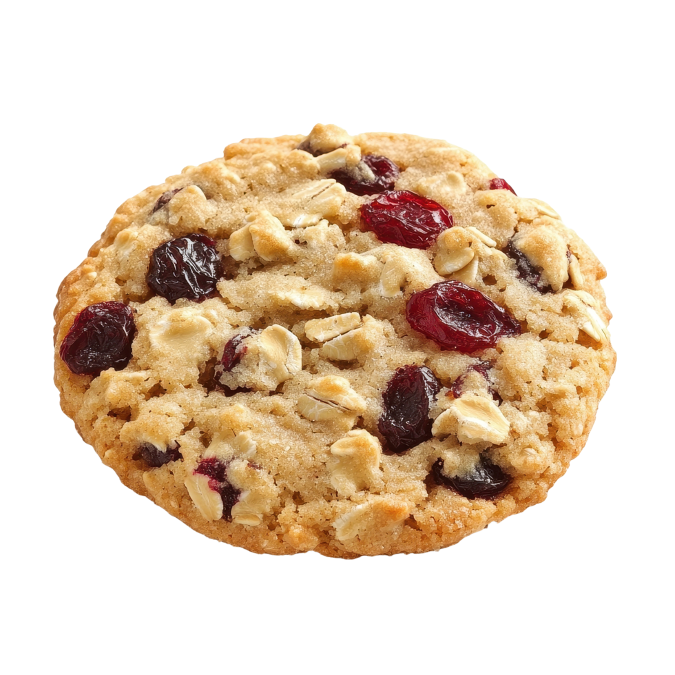Cranberry oatmeal raisin cookie isolated on a Transparent background ready for enjoyment, cranberry oatmeal raisin cookieisolated on background png