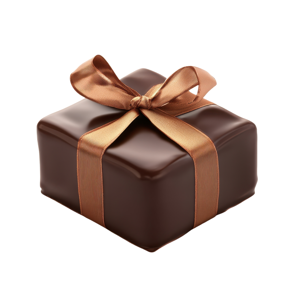 Chocolate gift box with elegant ribbon on white background perfect for celebrations and special occasions, Gift in chocolate isolated on white background png