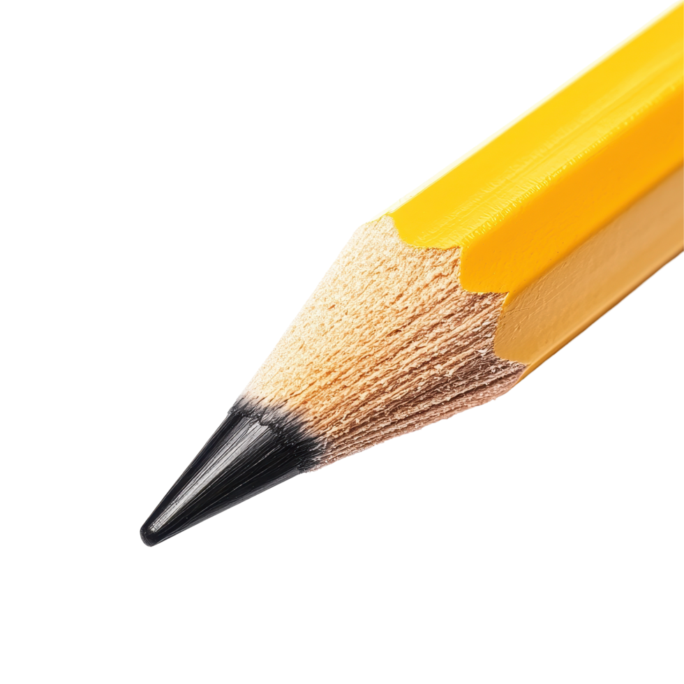 Closeup view of a yellow pencil tip highlighting fine writing and drawing details, Closeup EE pencil used for writing and drawing isolated on Transparent background png
