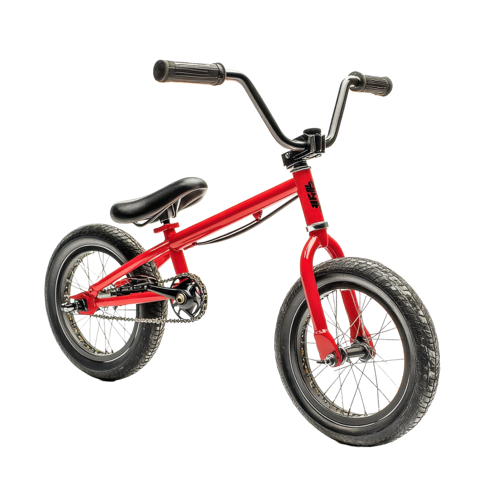Red BMX bicycle for kids displayed against a Transparent background, perfect for outdoor adventure and fun cycling activities, Red BMX Bicycle for child, background png