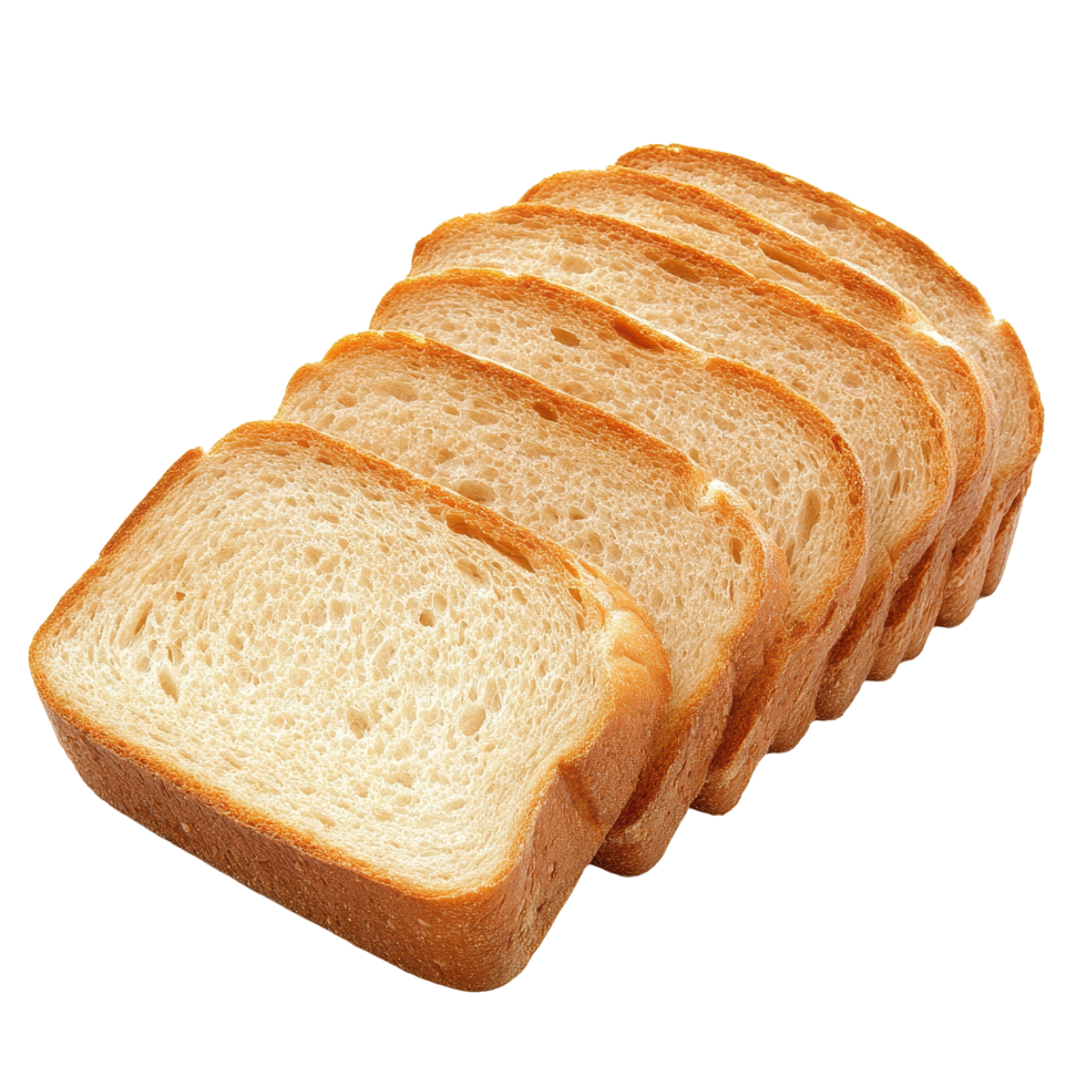 Slices of fresh bread arranged neatly against a clean Transparent background for culinary presentation, Sliced bread. background png