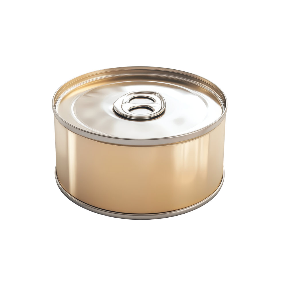 Canned tuna displayed on a white background showcasing its packaging and design features, canned tunaisolated on white background png