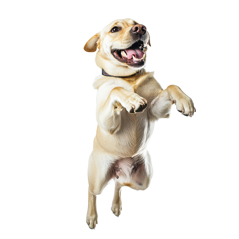 Happy jumping labrador dog on a Transparent background enjoying playful moments indoors, dog, jump, happy, labrador, background png