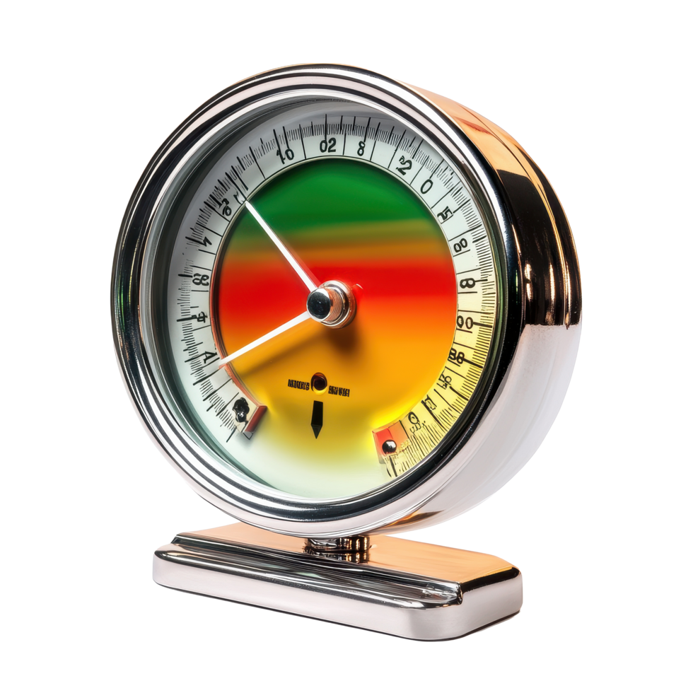 Stress level indicator gauge displays various levels of stress in a colorful gradient design on a Transparent background, Stress Level Indicator Gauge on background png