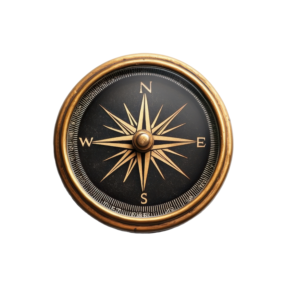 Navigational compass on a Transparent background highlighting classic design and functionality, navigation compass object isolated on background png
