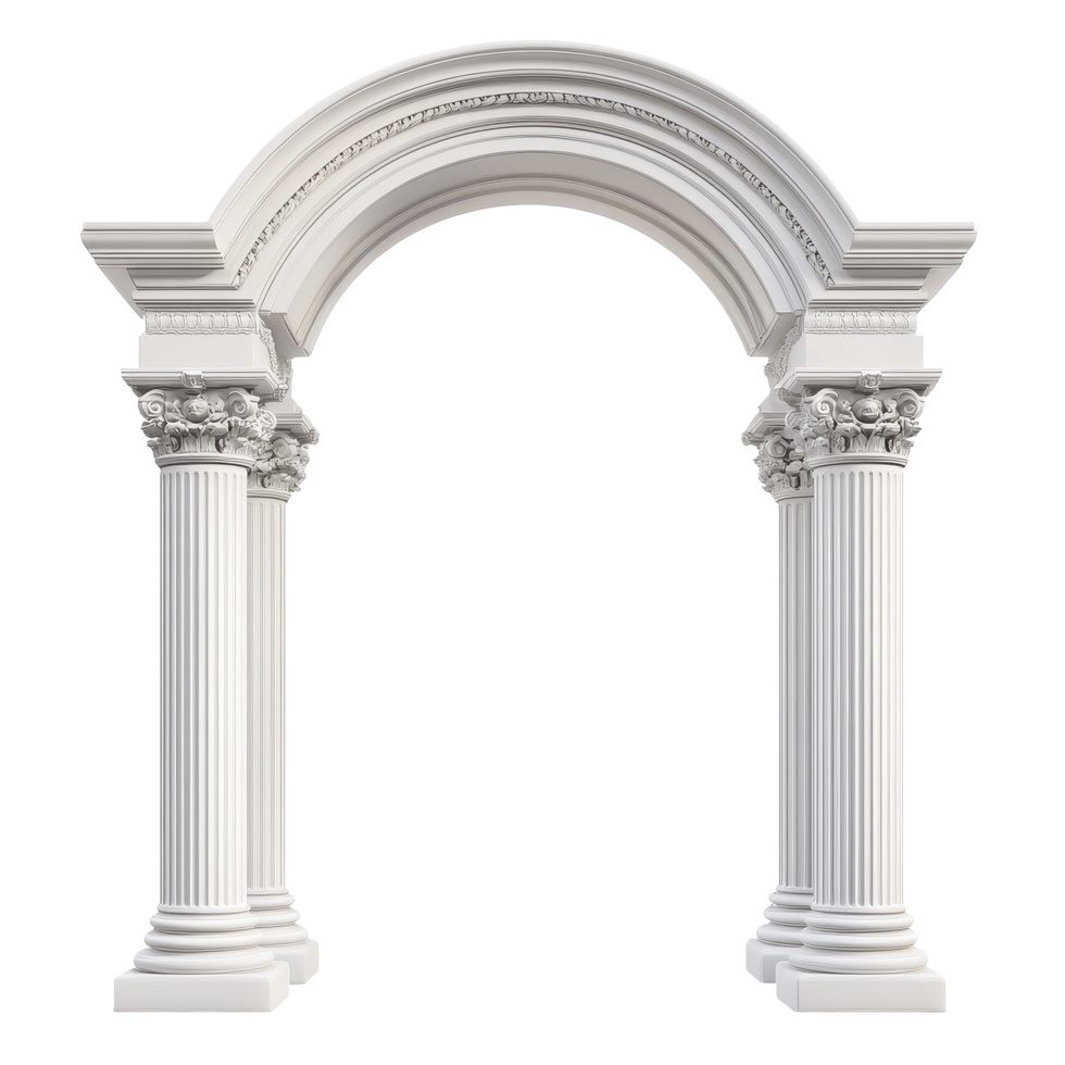 Classic column arch design with intricate details and isolated background showcasing architectural elegance, Classic column arch isolated on white background png