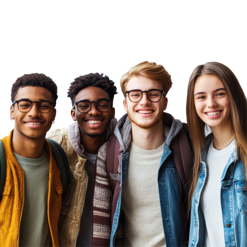 Diverse group of multi ethnic students smiling together on a plain background, Group Multi Ethnic Students Isolated On White Background png