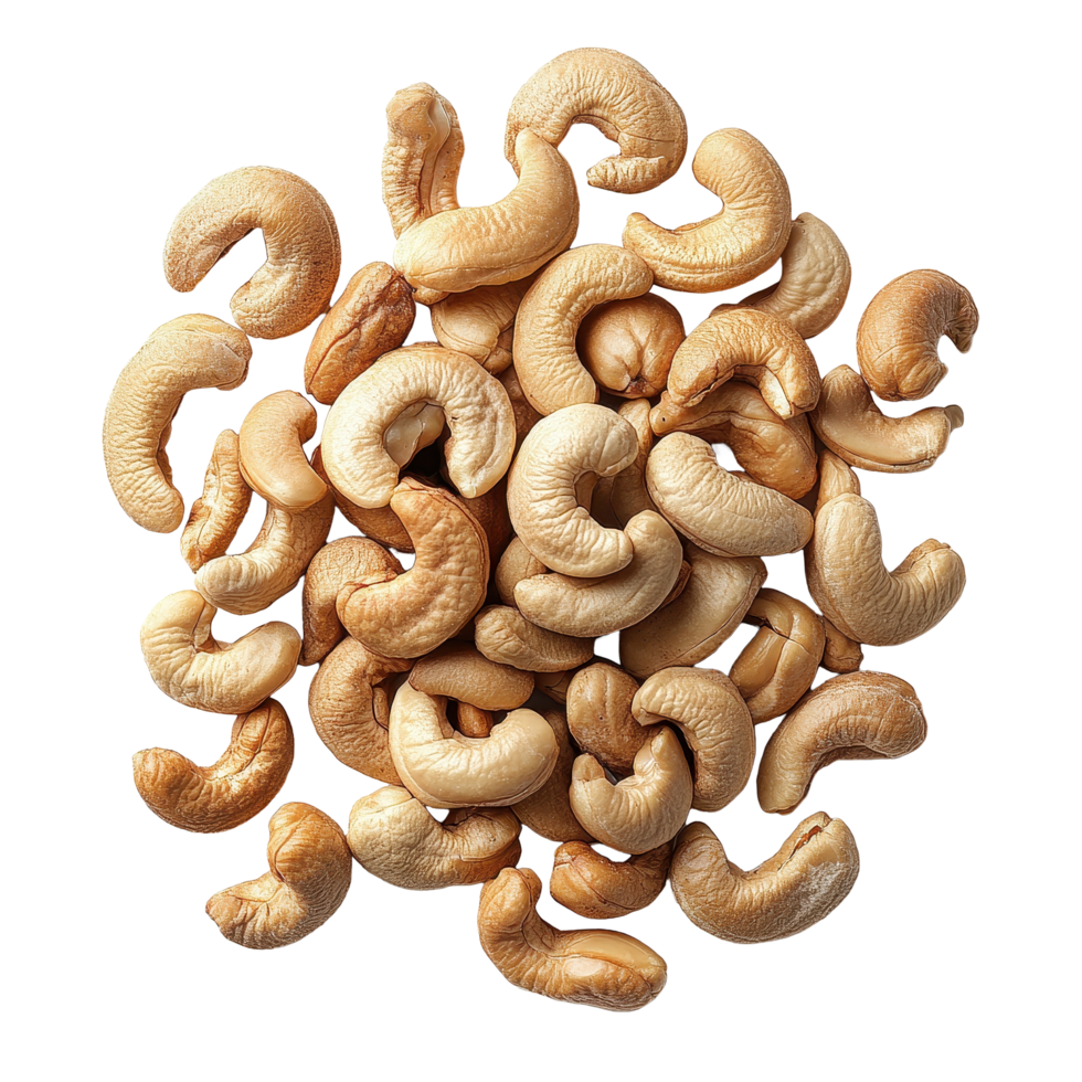 Cashew nuts heap isolated on white background showcasing their natural texture and shape for culinary use, Cashew nuts isolated on white background png