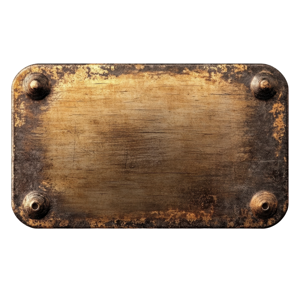 Metal sign plate with a rustic finish isolated on a Transparent background for creative use, Metal sign plate isolated on background png