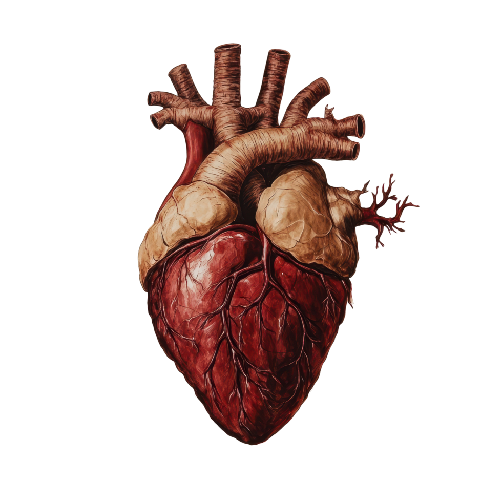 Realistic anatomical representation of the human heart showcasing intricate details of structure and function, Human Body Anatomical Heart png