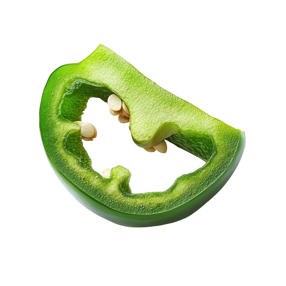 Freshly sliced green pepper isolated on a bright Transparent background showcasing its vibrant color and texture, Slice green pepper isolated on background png