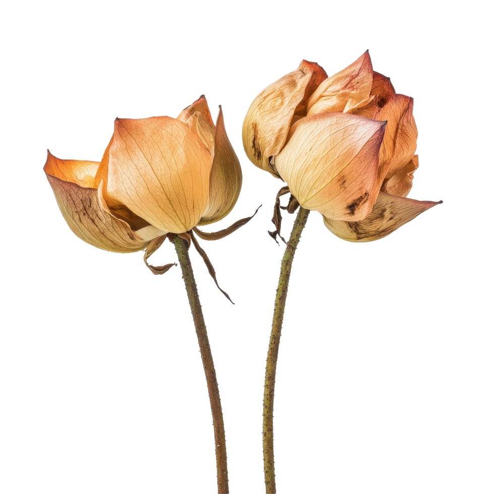 Closeup view of wilted lotus flowers isolated on Transparent background showcasing natural decay and beauty, Closeup view wilted lotus flowers isolated on background png
