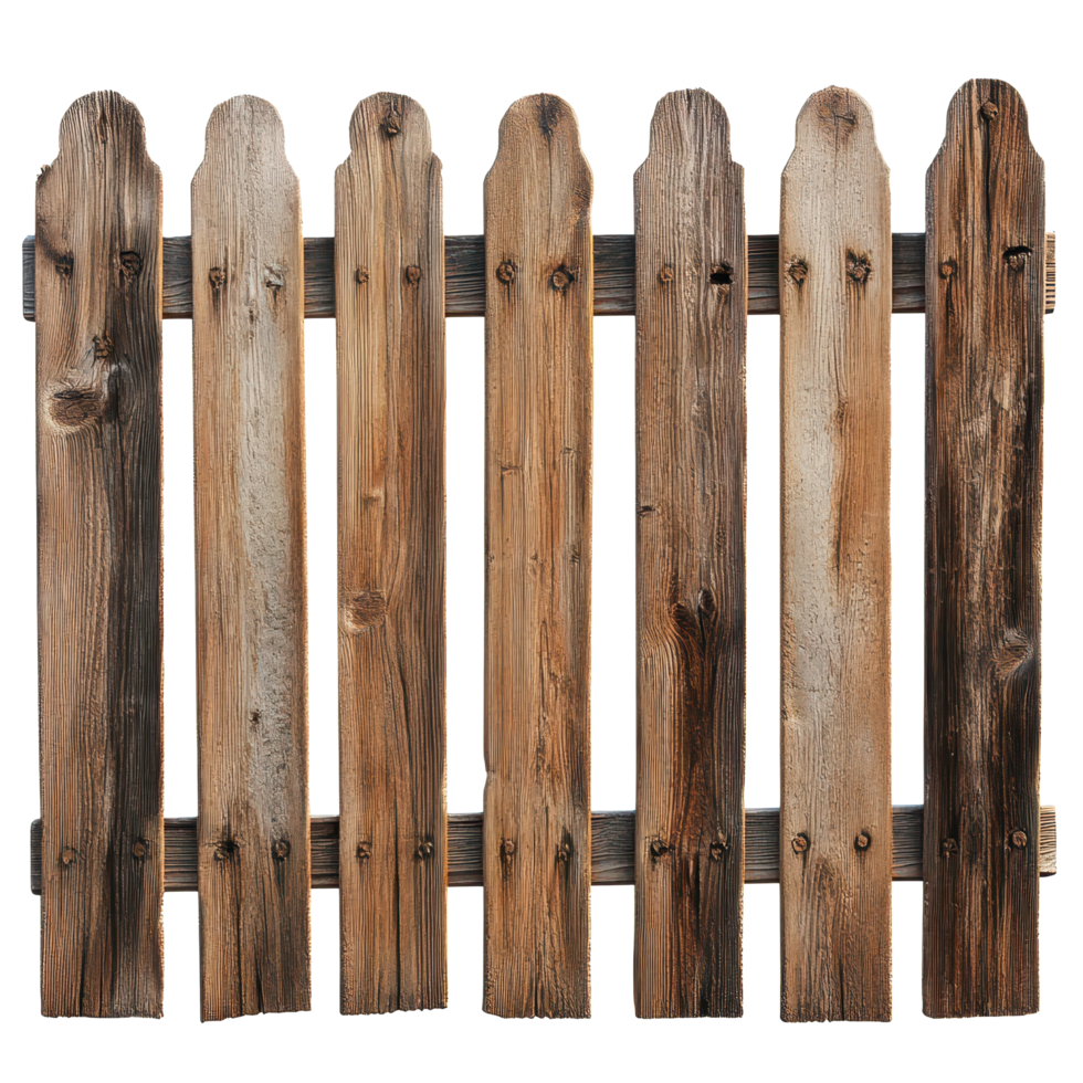 Wooden fence with rustic charm isolated on a bright Transparent background showcasing craftsmanship and texture, Wooden fence isolated on background png