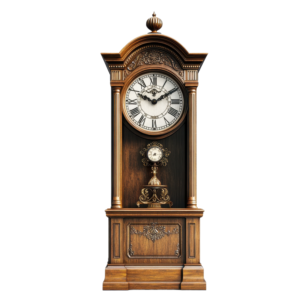 Timeless elegance of ornate grandfather clock showcasing intricate design and craftsmanship, Ornate Grandfather Clock Timeless Elegance, Transparent background png
