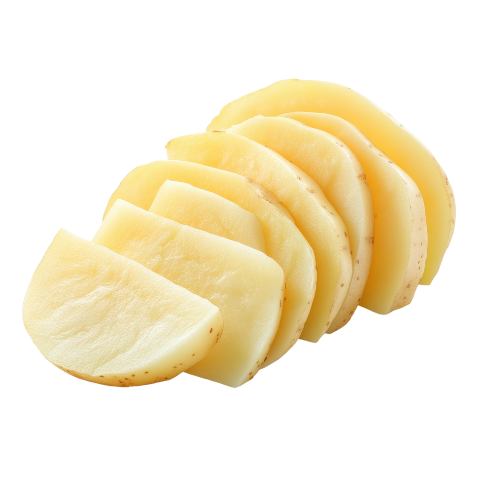 Raw potato slices isolated on a Transparent background for culinary use and food preparation, Raw Potato Sliced isolated on background png