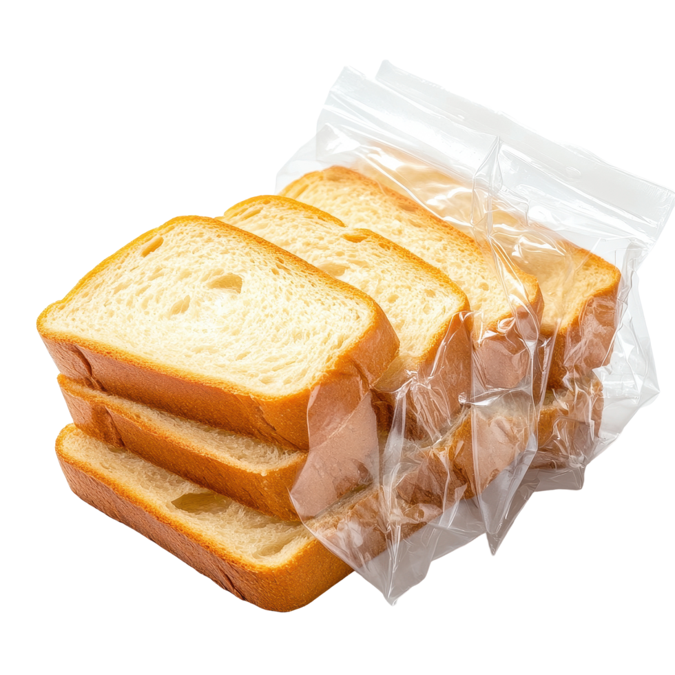 Sliced bread in a plastic bag on a clean Transparent background for storage and freshness, Sliced bread in plastic bag isolated on background png