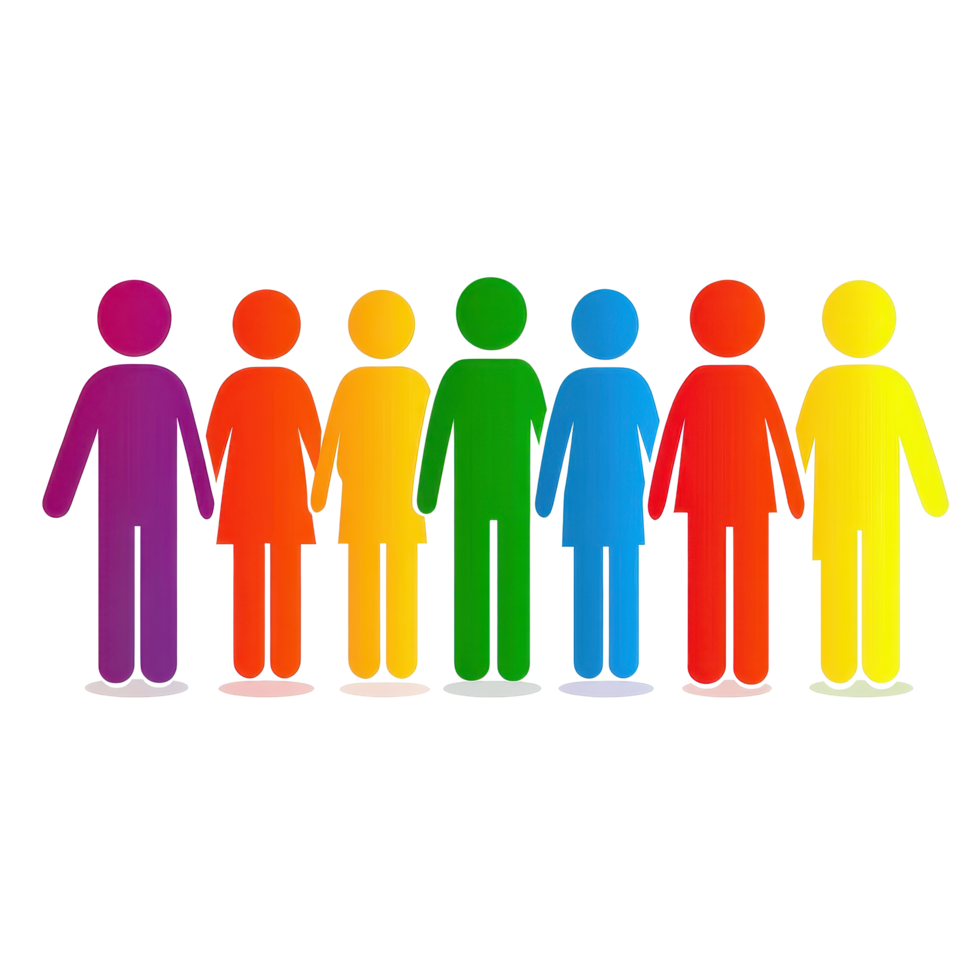 Colorful line of diverse people on Transparent background representing unity and inclusivity, Colorful Diversity Line People on background png