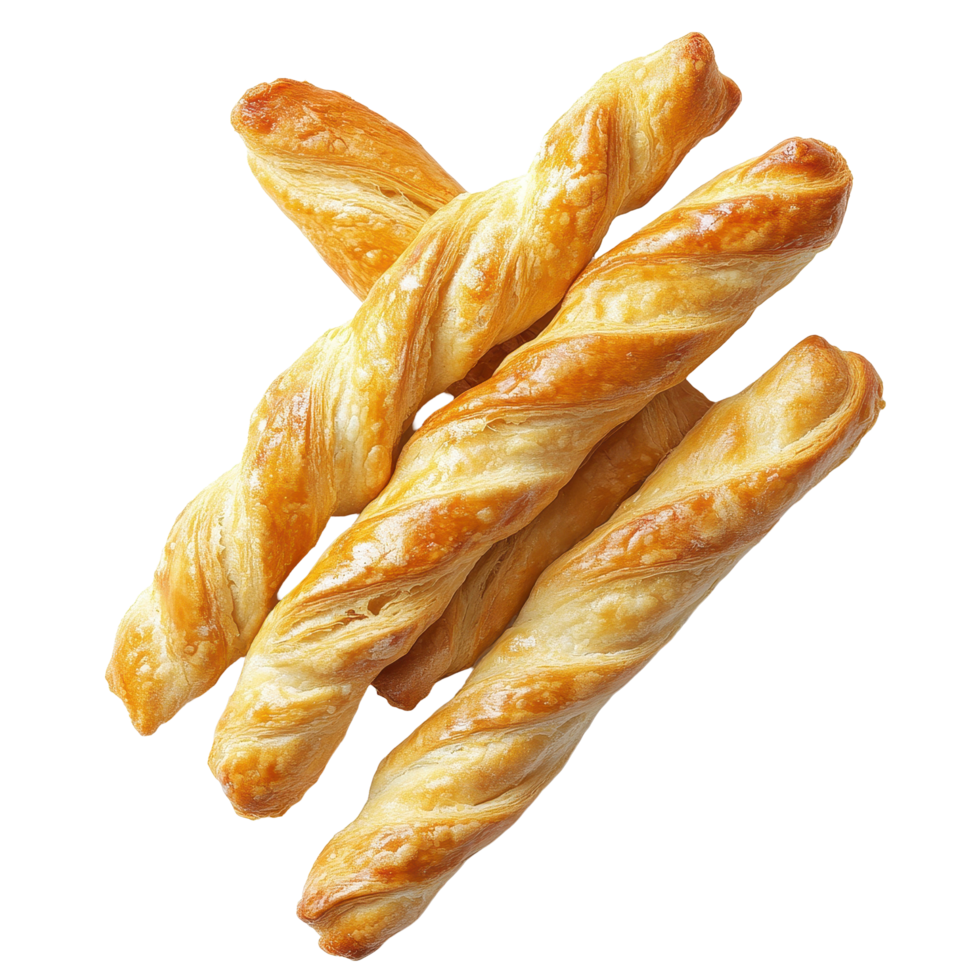 Deliciously twisted bread sticks isolated on Transparent background ready for serving or snacking, Pie or bread Sticks isolated on background png