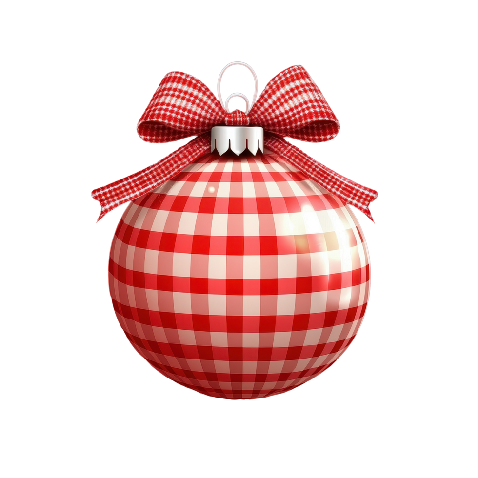 Vibrant red checked Christmas ornament adorned with a bow celebrating the holiday season, Merry Christmas and New Year greetings red christmas ball with red and white checkered bow png