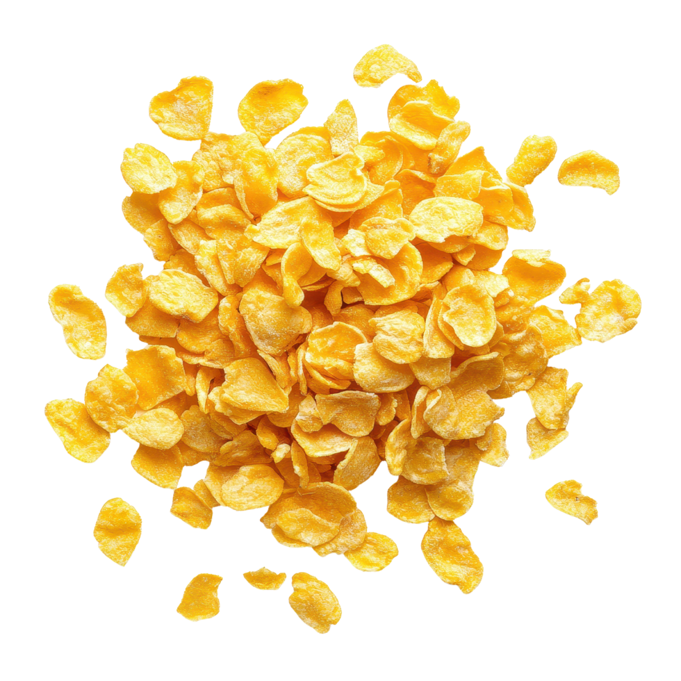 Corn flakes scattered on a clean Transparent background for a simple and appealing presentation, corn flakesisolated on background png