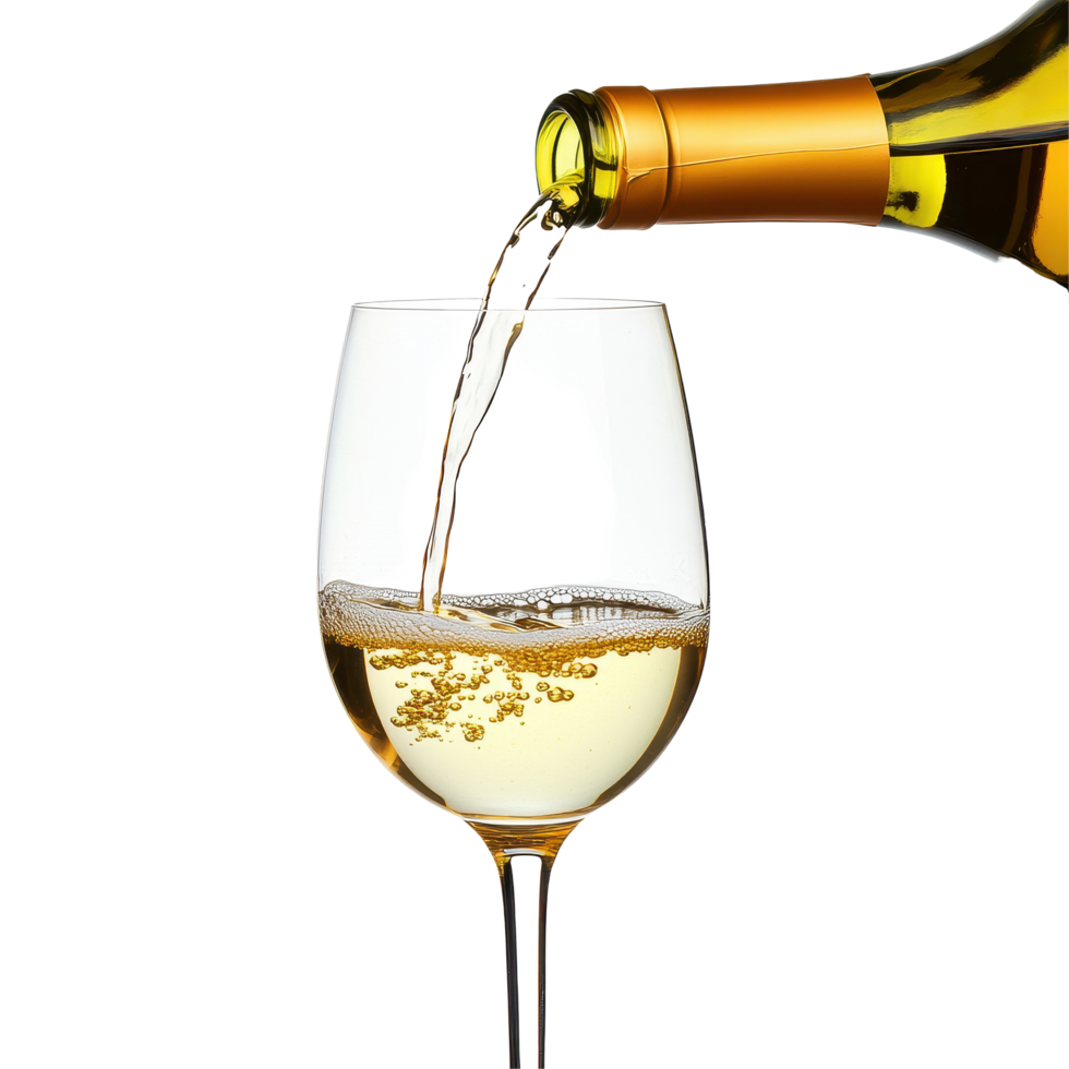 Pouring white wine into a glass against a plain Transparent background, Pouring White Wine into a Glass isolated on background png
