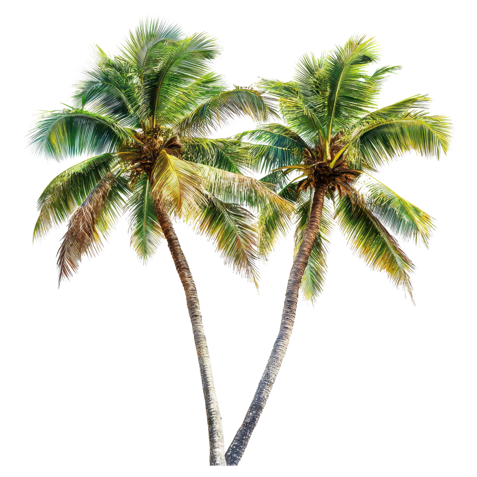 Coconut trees stand tall and isolated against a bright Transparent background exuding a tropical vibe and natural beauty, coconut trees isolated on background Realistic background png