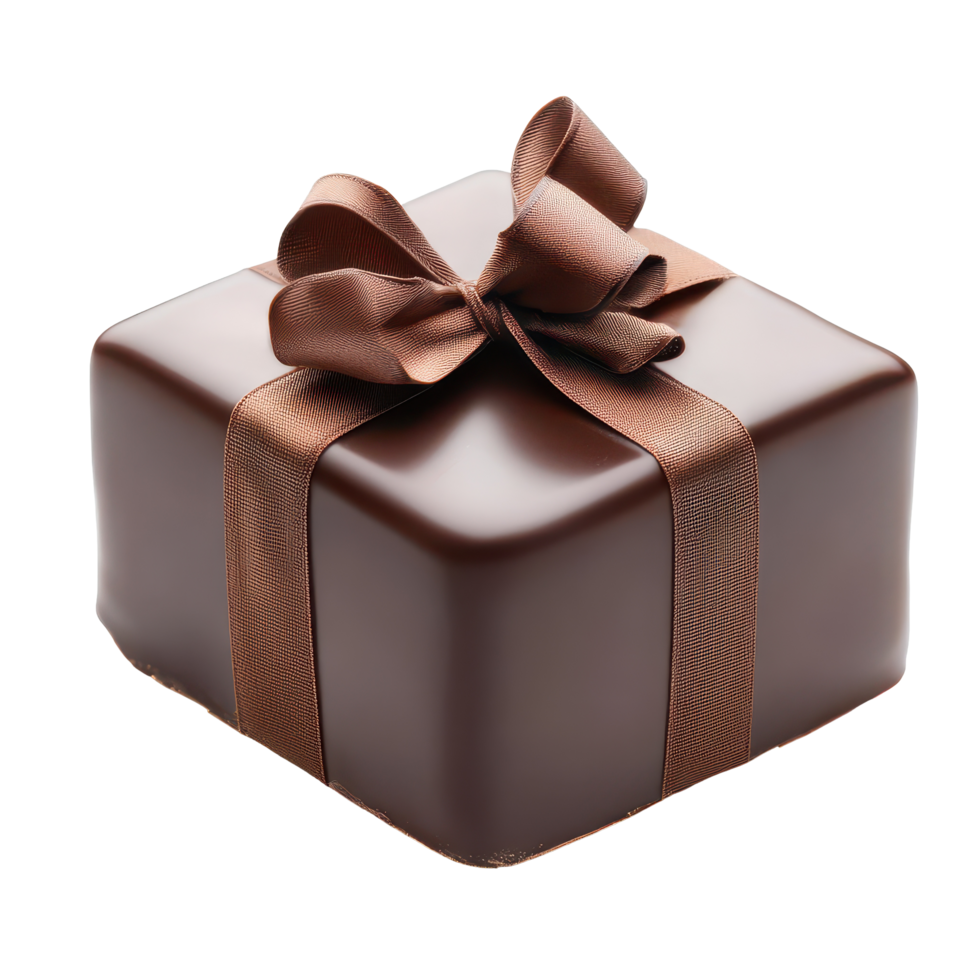Elegant chocolate gift box with ribbon isolated on white background for special occasions, Gift in chocolate isolated on white background png