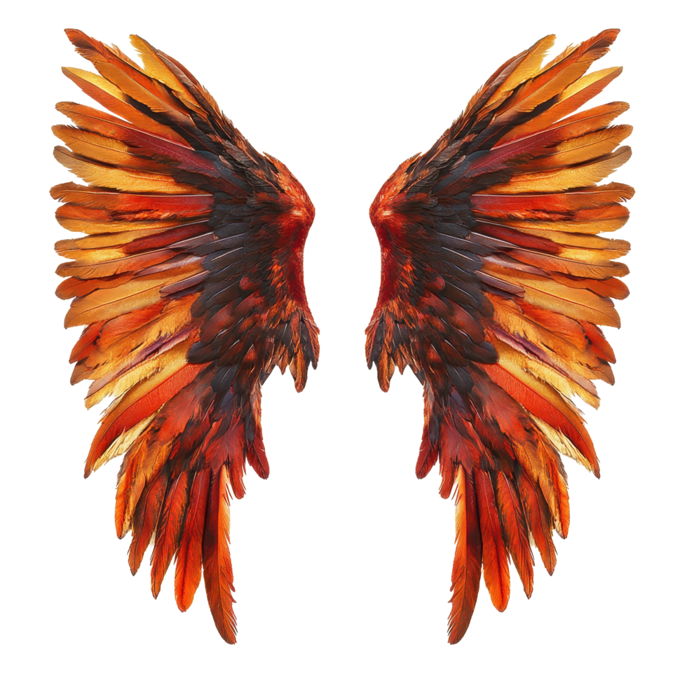 Colorful bird wings isolated on Transparent background showcasing intricate feather patterns and vibrant hues, wings birds isolated on background png