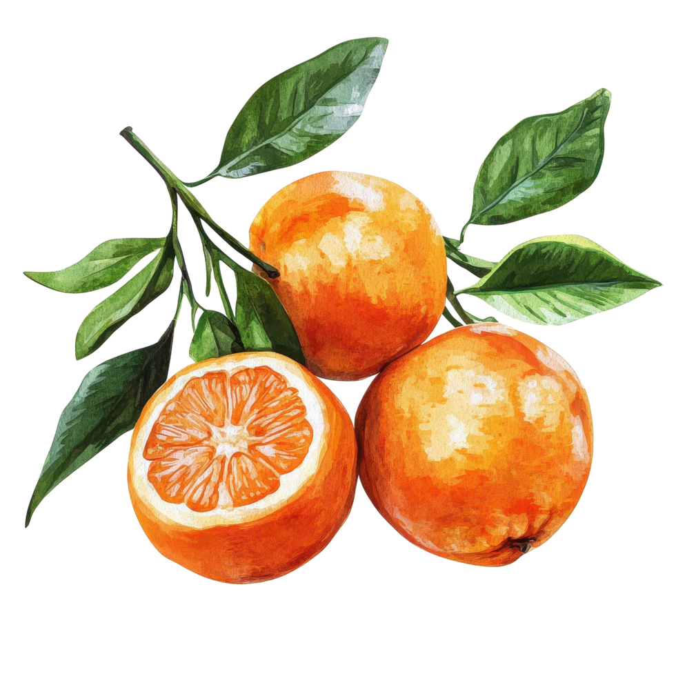 Vibrant tangerines with green leaves displayed against a Transparent background in a natural setting, Tangerines with leaves Isolate png