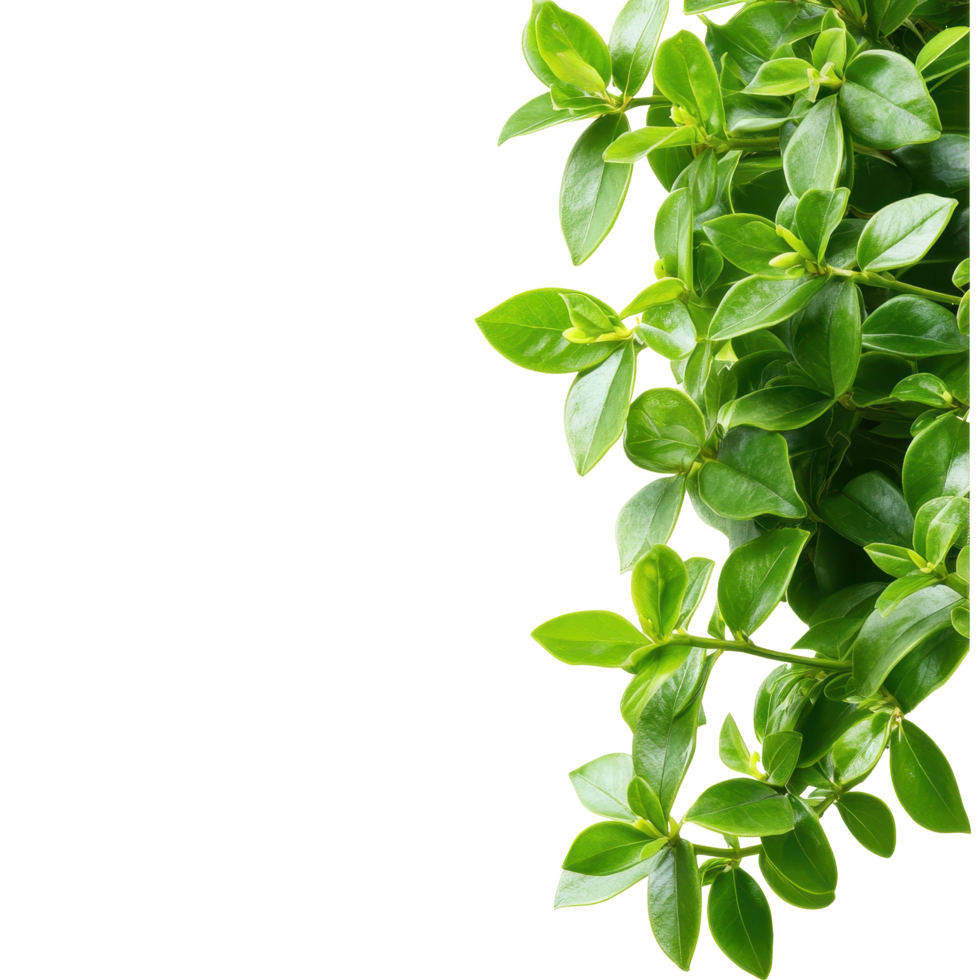 Green leaves of a shrub forming an upper border isolated on a white background for botanical themes, Green leaves shrubs upper border isolated on white background png