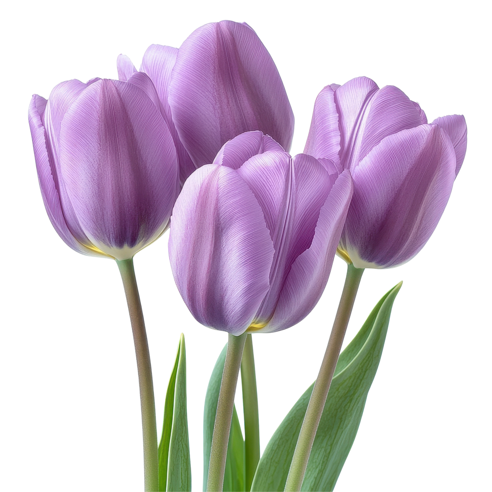 Closeup of vibrant purple tulips showcasing delicate petals against a Transparent background, Closeup several purple tulips isolated on background png
