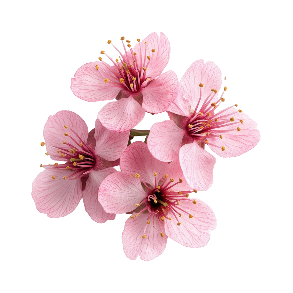 Beautiful pink sakura cherry flower cluster on Transparent background showcasing delicate petals and vibrant stamens, of pink flower sakura, cherry, isolated on background png