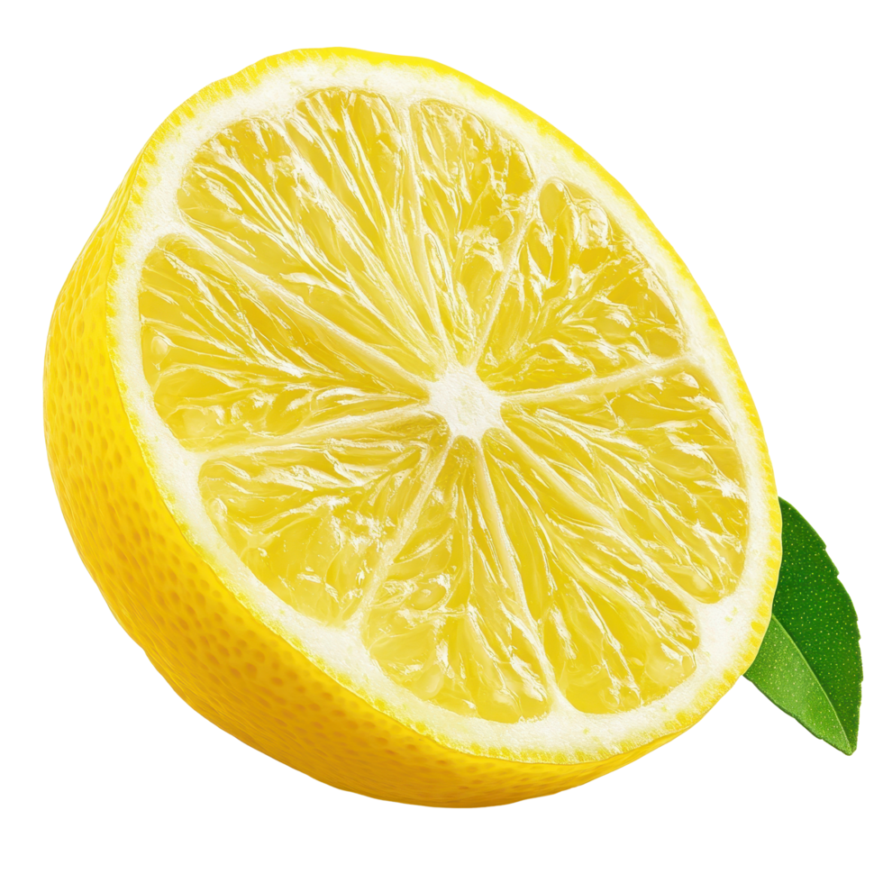 Bright yellow lime sliced, showcasing fresh pulp and vibrant color on a Transparent background, yellow lime isolated on background png