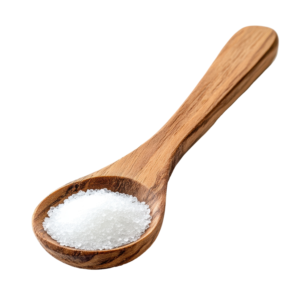 Sugar in a wooden spoon on a Transparent background perfect for culinary and baking themes, sugar in wood spoon isolated on background png