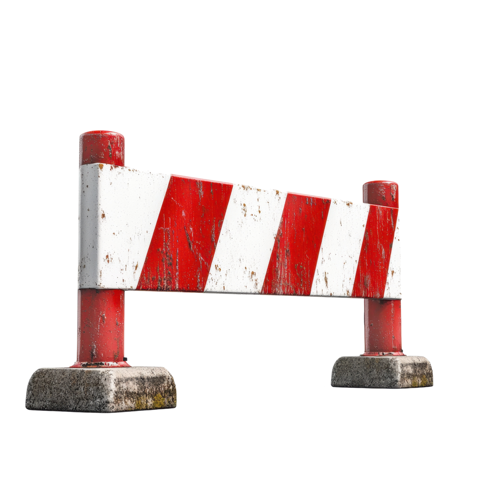 Red and white concrete road barrier stands isolated on a Transparent background, Red and white concrete road barrier isolated on background png