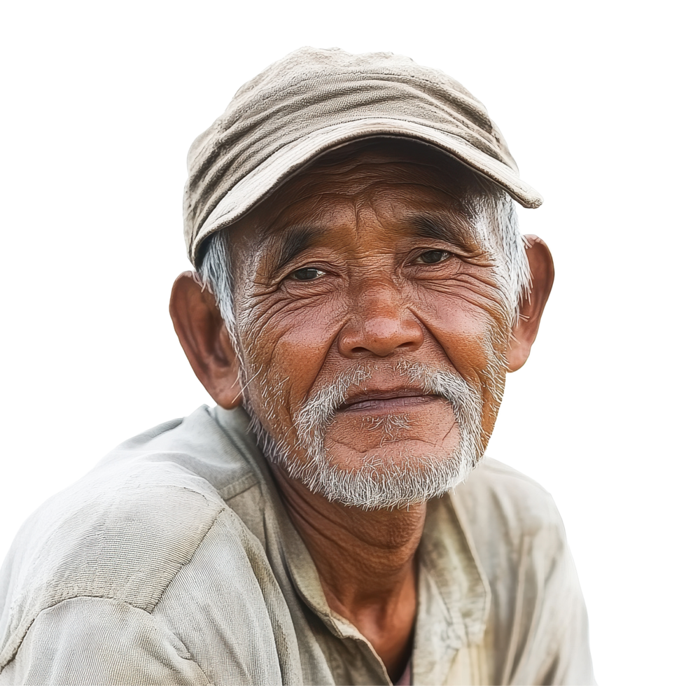 Elderly man with a warm smile on a Transparent background reflecting wisdom and experience, Old man on background png